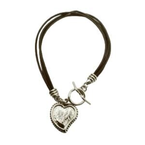 Heart Toggle Bracelet On 4 Strand Leather Cord